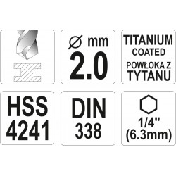 Metāla urbis HSS-TIN 2.0mm,HEX Yato