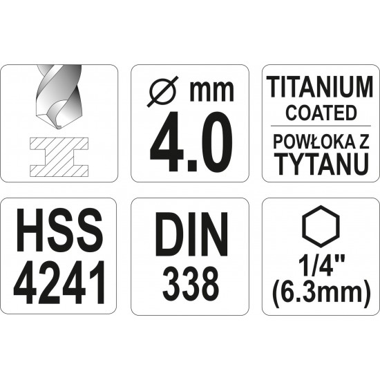 Metāla urbis HSS-TIN 4.0mm,HEX Yato