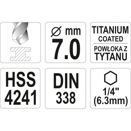 Metāla urbis HSS-TIN 7.0mm,HEX Yato